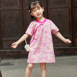 儿童旗袍夏季短袖中国风连衣裙改良版汉服女童中长款唐装宝宝洋气