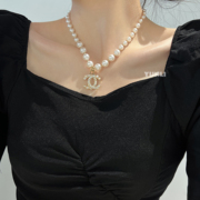 法式小香风双C珍珠项链轻奢高级感复古赫本风名媛气质颈链锁骨链