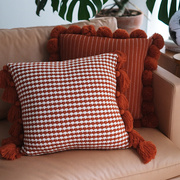 北欧风INS风针织球球抱枕装饰靠垫卧室沙发靠枕靠背桔色包q.