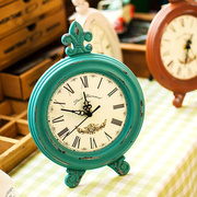 复古美式座钟摆件桌面钟表，铁艺做旧客厅欧式装饰钟软装挂钟风
