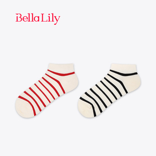 bellalily日系条纹短袜，女透气防臭休闲袜吸汗，流行棉袜