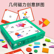 zkb.1.2几何磁力创意，拼图儿童早教益智磁性七巧板，画板木质玩具