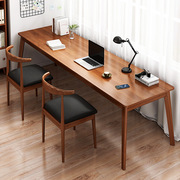 实木腿双人书桌简易办公电脑桌家用靠墙窄桌子学生卧室长条写字桌