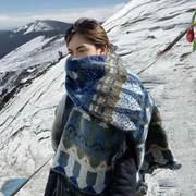 高级感蓝色围巾女冬季雪山旅游百搭加厚两用披肩民族风超大毛毯式