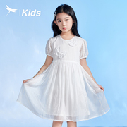 红蜻蜓女童装夏季连衣裙，学院风白色，短袖裙子