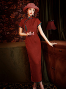 红色旗袍2023年改良复古中国风高级感气质优雅日常长款连衣裙