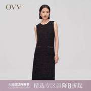 ovv秋冬女装黄金羊毛经典，无袖针织连衣裙，优雅小黑裙