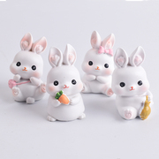 中秋节小兔子生日蛋糕装饰摆件，呆萌可爱胡萝卜，雨伞背包白色玉兔