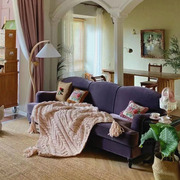 法式网红复古风丝绒，紫色沙发美式经典，设计师中古民宿双三人位