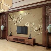 新中式玉兰花电视背景墙壁纸，现代中国风壁画影视，墙布花鸟素雅墙纸