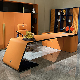 布加迪总裁办公桌意式轻奢转角，电脑桌老板桌家用奢华高端书桌椅子