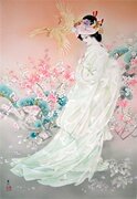印花dmc纯棉绣线十字绣，大幅人物油画日本和服，仕女图7
