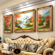 纯手绘聚宝盆油画美式沙发背景墙装饰画欧式客厅山水风景三联挂画