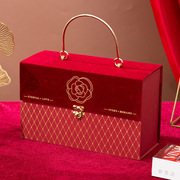 山茶花伴手礼盒空盒玫红丝绒珍珠情人节礼物盒闺蜜结婚喜糖包装盒