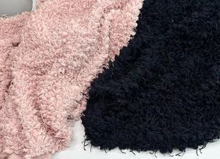 欧美进口藏青色 粉色毛球流苏圈圈毛绒针织时装布料 外套大衣DIY