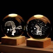 玫瑰王子水晶球3d内雕创意桌面摆件玻璃球发光小夜灯工艺品