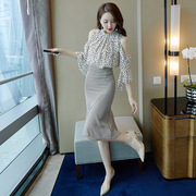 2023夏季韩版时尚女装短袖雪纺衫两件套套装