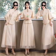 中式气质伴娘服两件套2024旗袍姐妹团显瘦香槟色礼服中国风复古女