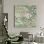 高档欧式抽象花园风景手绘油画客厅复古艺术装饰画玄关正方形肌理
