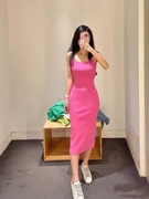 cos风女装修身版型收腰直筒连衣裙，桃红色2023春季