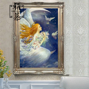 dmc印花十字绣客厅卧室玄关，坚版唯美油画人物天使与和平鸽子