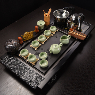 茶具套装家用简约整套紫砂，陶瓷功夫全自动电磁炉，喝茶实木茶盘茶道