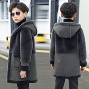 英国nextkiss男童皮毛一体大衣，冬装洋气时尚中长款加绒加厚外套