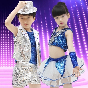 儿童爵士舞演出服男女童幼儿园舞蹈表演服装亮片蓬蓬裙街舞现代舞
