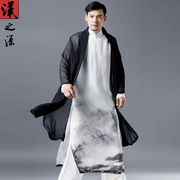 中国风男士雪纺长衫外套轻薄复古百搭休闲汉服，防晒风衣民族风上衣
