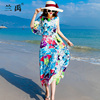 夏季2023沙滩裙海边度假花色显瘦连衣裙长款雪纺波西米亚长裙