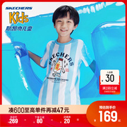 汉口二厂联名斯凯奇outlets儿童蓝色条纹短袖夏季男童T恤衫