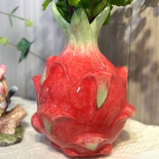 红红火火陶瓷花瓶摆件创意，火龙果摆件家用电视柜，新房装饰工艺品