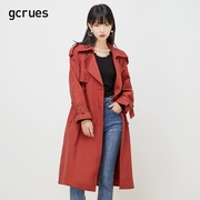 gcrues红色韩版显瘦气质风衣女中长款气质时尚美拉德外套