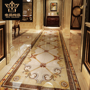 欧式轻奢客餐厅瓷砖无限拼花地砖过道走廊拼图地板砖镀金抛晶砖