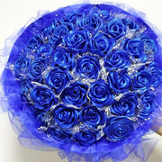 蓝色妖姬手工材料包diy自制玫瑰花缎带丝带花束包装情人节 仿真花