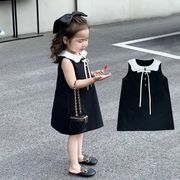 韩国女童夏装复古连衣裙洋气儿童娃娃领背心裙子亲子装