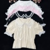 原创lolita洋装纯棉甜美短袖，衬衫娃娃领短款高腰，显瘦内搭夏