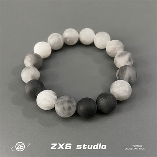 ZXS STUDIO水墨灰水晶石手串男女高级感串珠手链可盘情侣手饰品潮