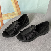 外贸凉鞋包跟39-44码女鞋黑色，罗马鞋露趾鱼嘴，弹性鞋面中跟妈妈鞋