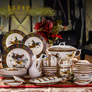 高档宫廷陶瓷英式欧式骨瓷餐具套装碗盘碗碟套装家用60件