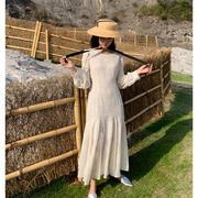 zhuyiyi2023春装法式气质，女神范长袖(范，长袖)蕾丝刺绣连衣裙
