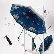 创意手开三折小黑伞防紫外线遮阳伞黑胶双层伞晴雨两用伞数码印刷
