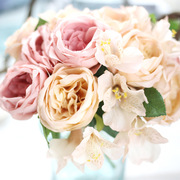 圆玫瑰仿真花假花婚庆，绢花花艺家居装饰干花，花束室内植物康乃馨花