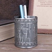 埃及圆形复古学生笔筒个性，办公桌面收纳笔座书房创意摆设金属笔筒