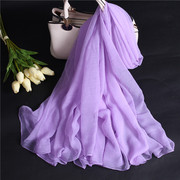 品牌桑蚕丝丝巾真丝围巾，女长款百搭春秋夏季飘逸披肩纯色淡紫