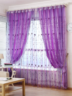 紫色绣花窗帘布料双层韩式田园客厅，定制卧室阳台，窗纱帘装饰帘成品