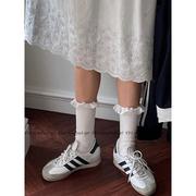 花边袜子白色堆堆袜芭蕾风，薄棉木耳边中筒袜可爱韩版少女短袜纯棉