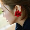 手工制作饰品优雅大红玫瑰，花朵耳环个性，日韩唯美耳饰耳钉耳针女
