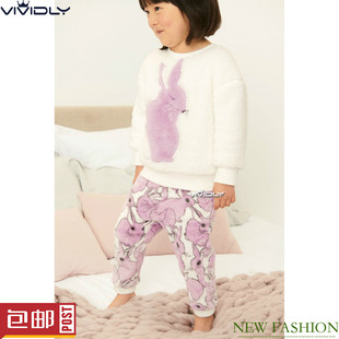  N*XT女童抓绒保暖家居服 紫色小兔毛绒绒睡衣+睡裤2件装1-3
