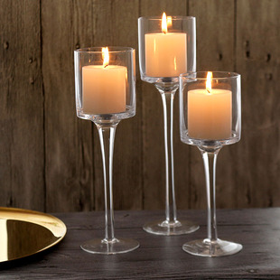 玻璃烛台欧式浪漫烛光晚餐气氛蜡烛婚礼餐厅生日派对高脚蜡烛杯